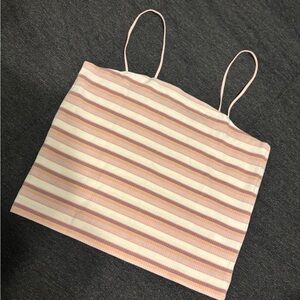 American Eagle Outfitters Pink and Cream Striped Crop Top